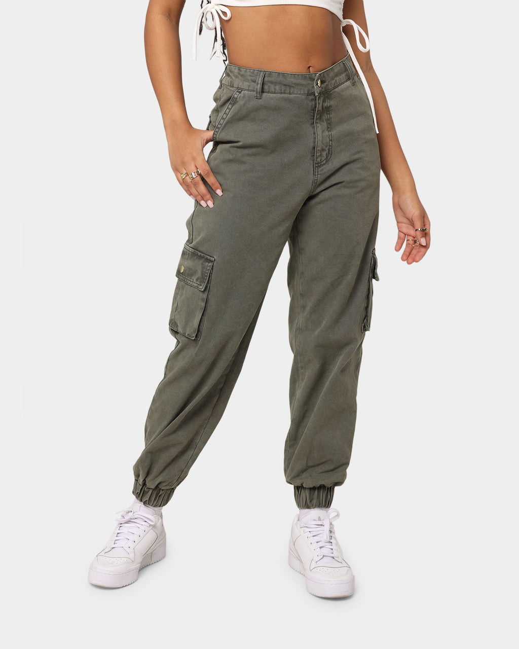 Pantalones Cargo Lavados Color Caqui Lavado