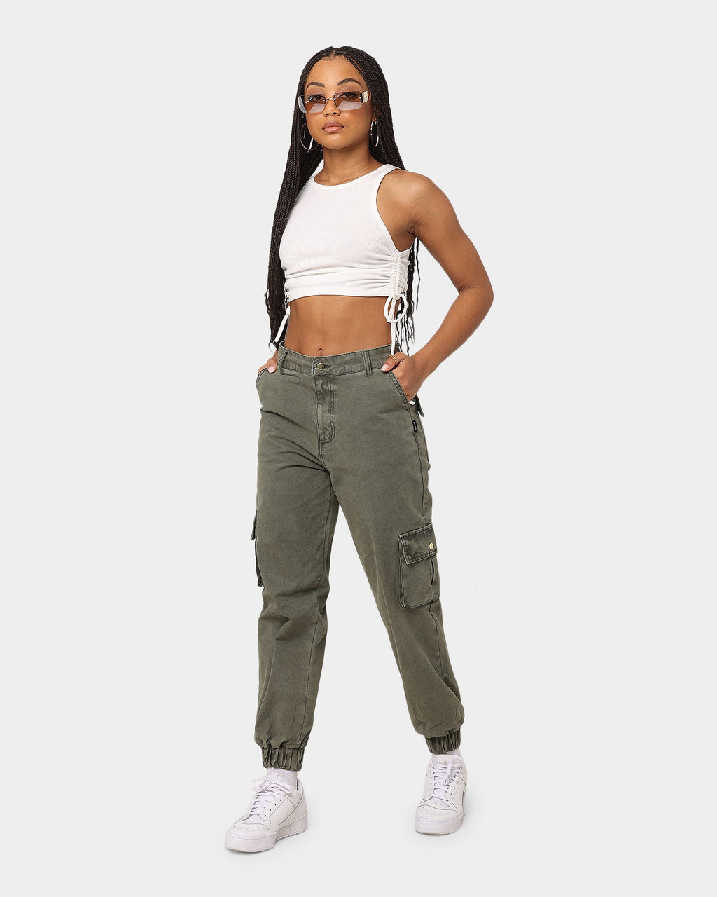 Pantalones Cargo Lavados Color Caqui Lavado