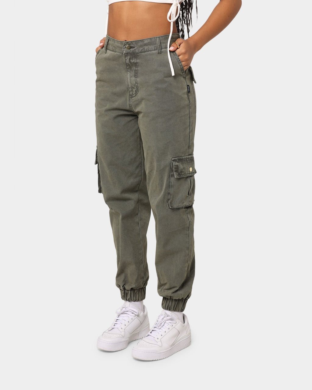 Pantalones Cargo Lavados Color Caqui Lavado