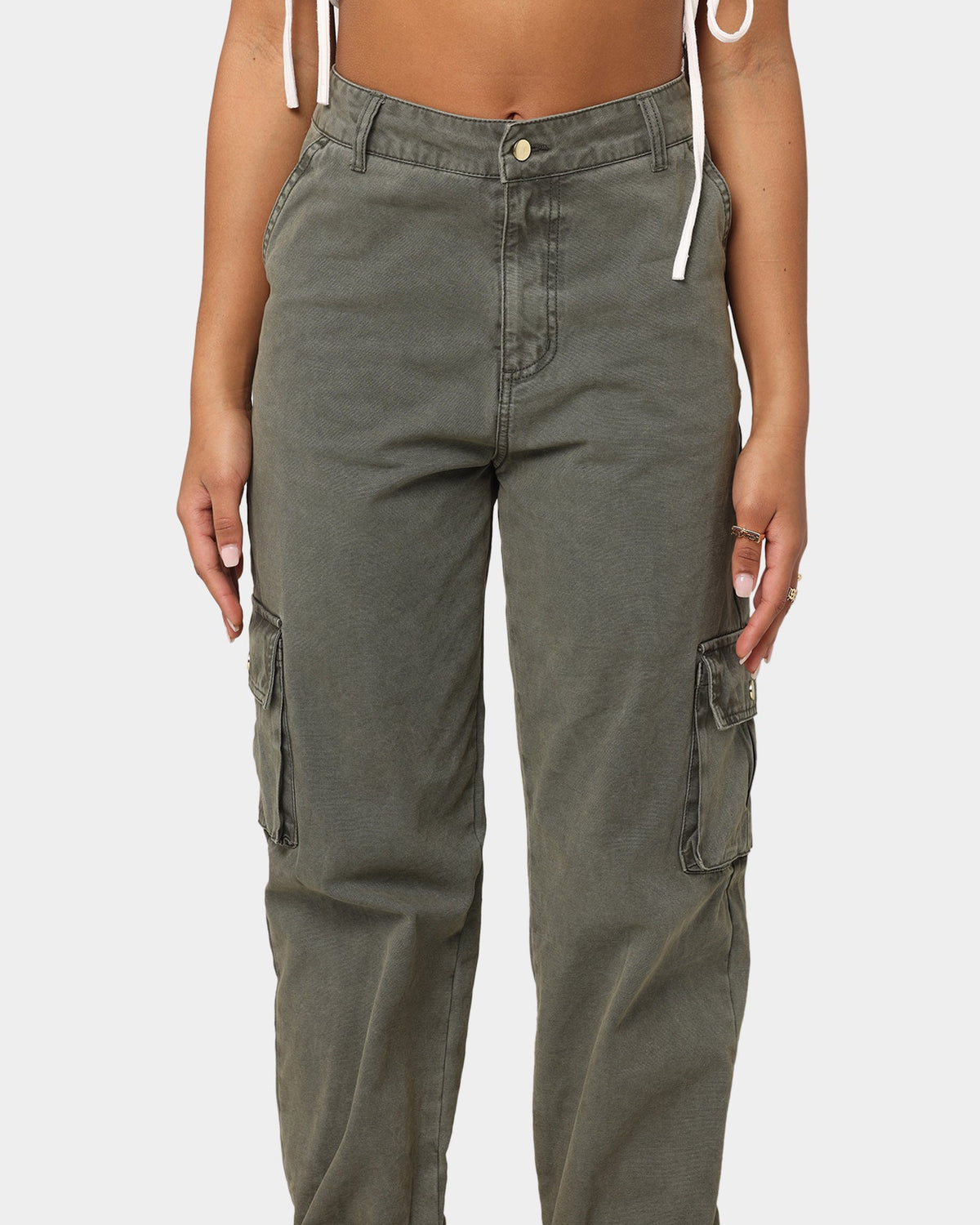 Pantalones Cargo Lavados Color Caqui Lavado