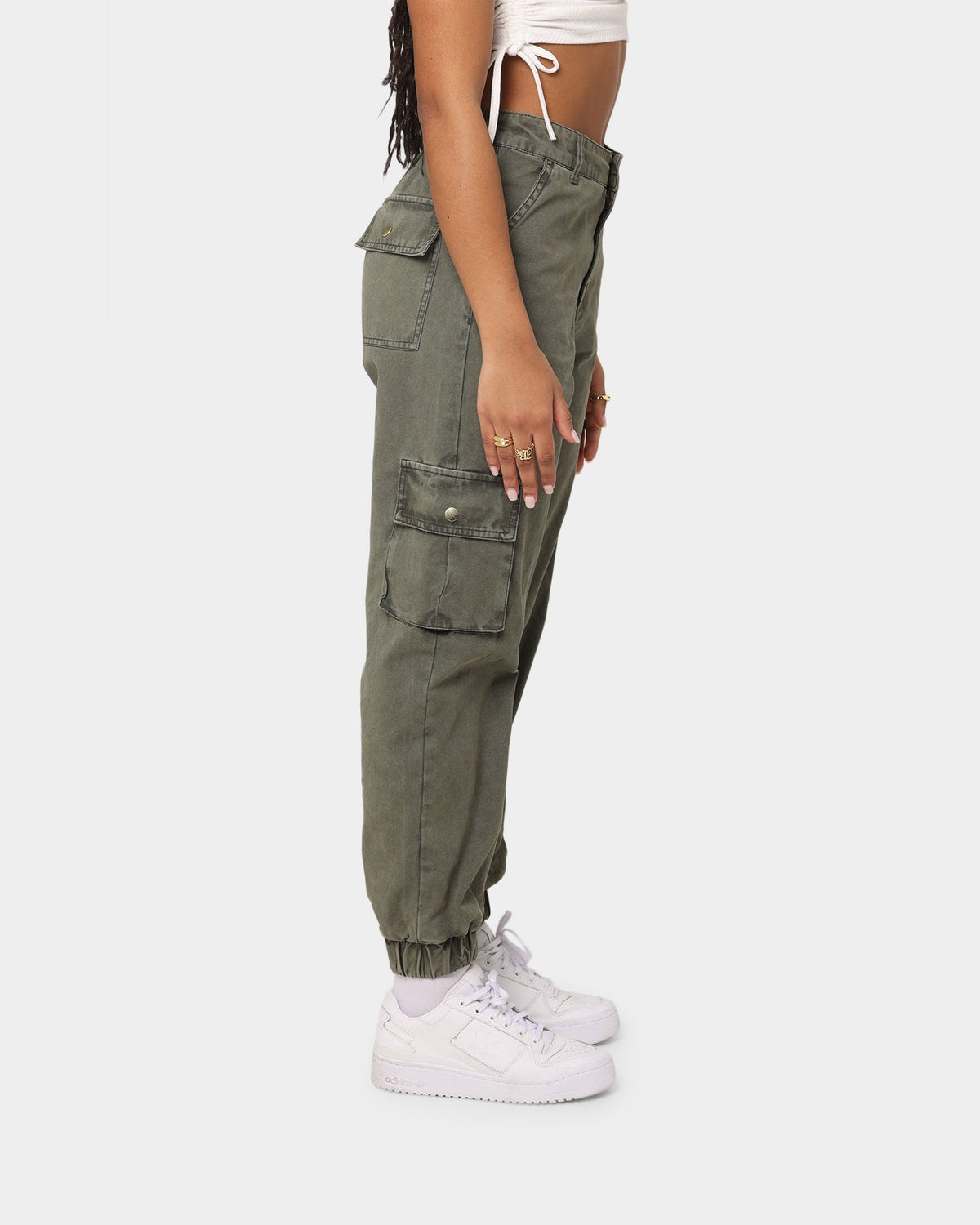 Pantalones Cargo Lavados Color Caqui Lavado