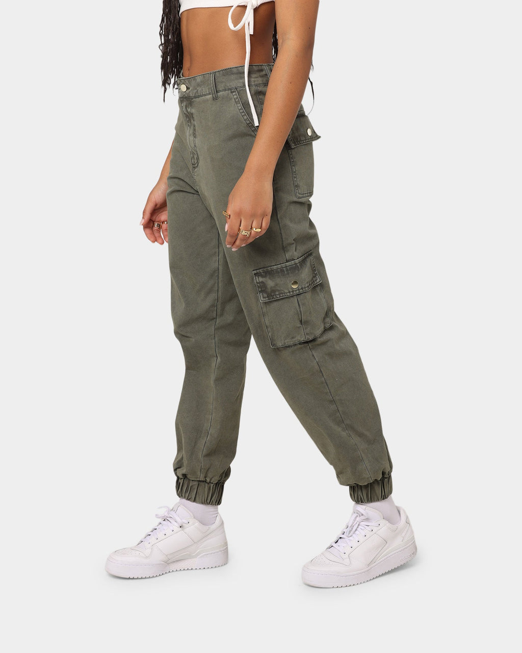 Pantalones Cargo Lavados Color Caqui Lavado