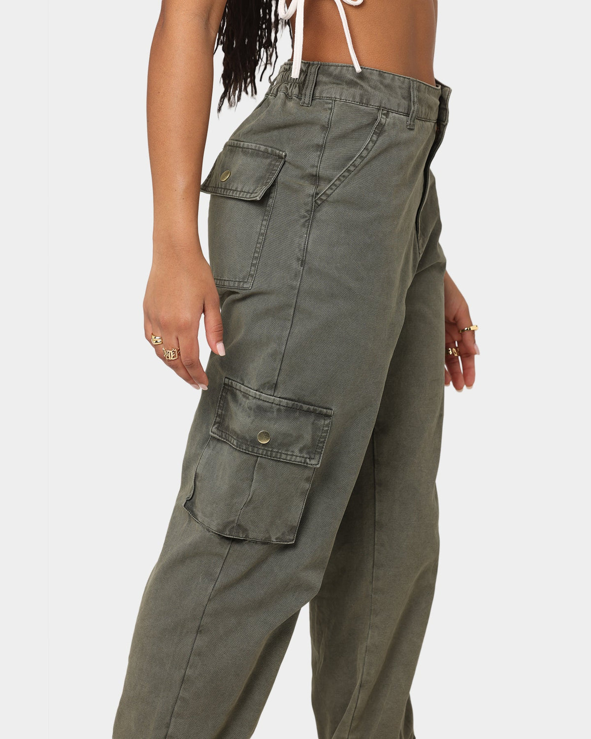 Pantalones Cargo Lavados Color Caqui Lavado