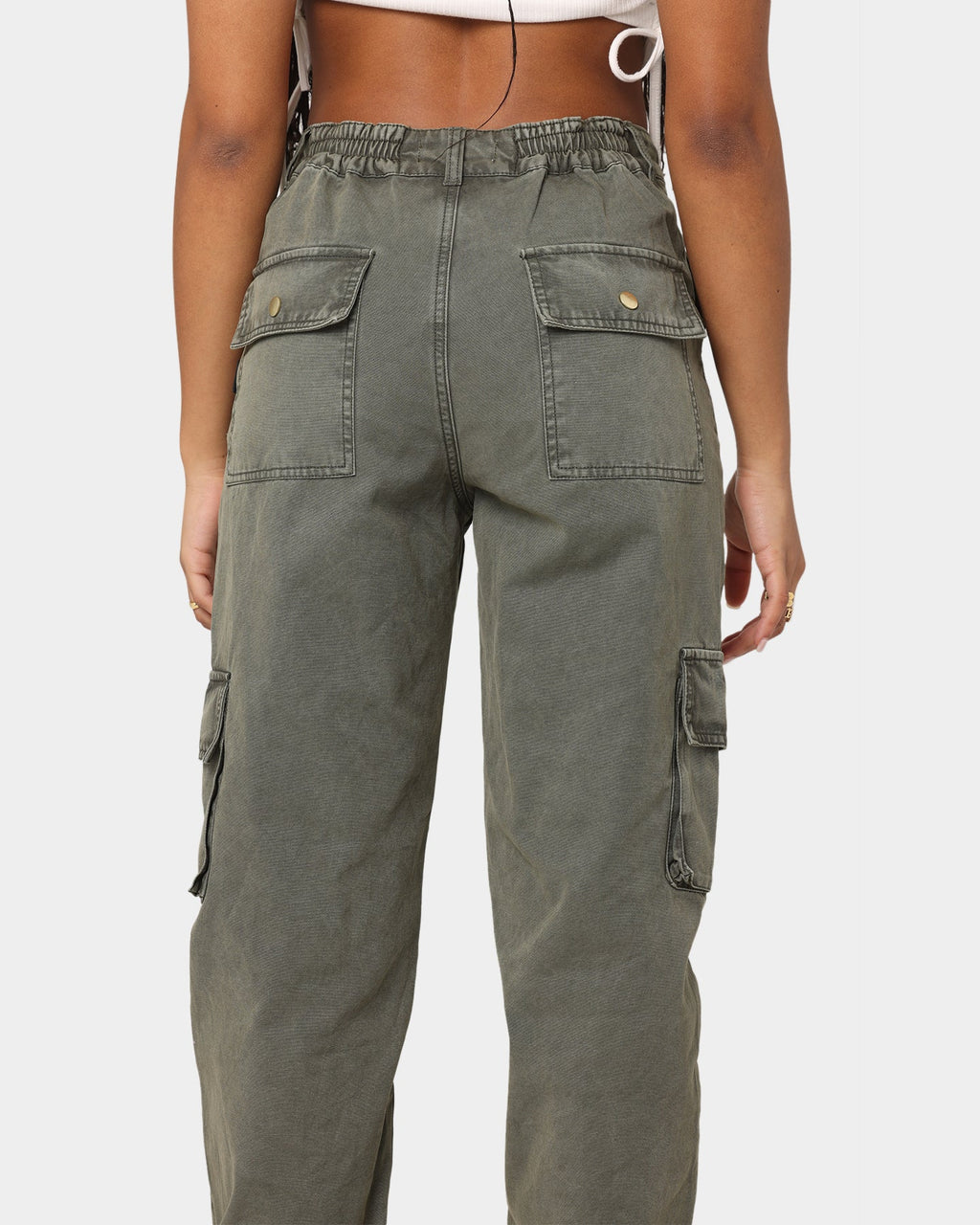 Pantalones Cargo Lavados Color Caqui Lavado