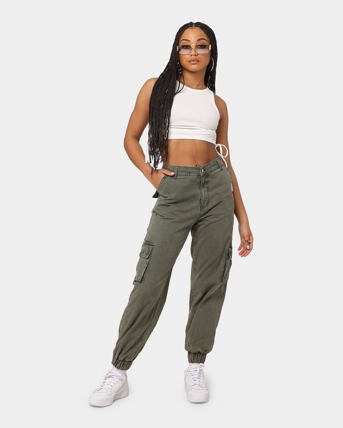 Pantalones Cargo Lavados Color Caqui Lavado