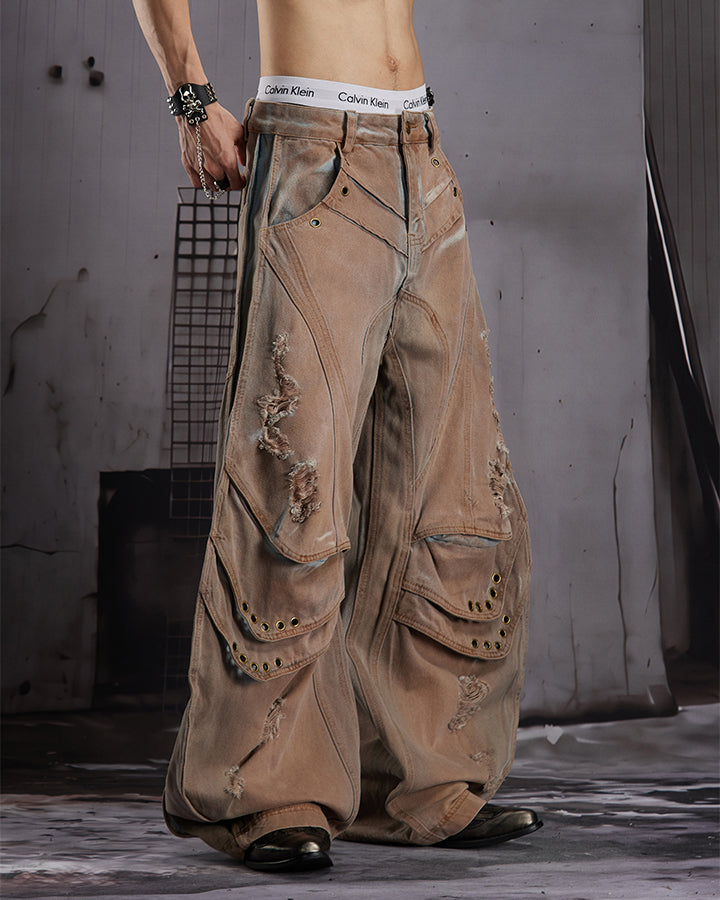 KIIKIO Utility Washed Cargo Jeans