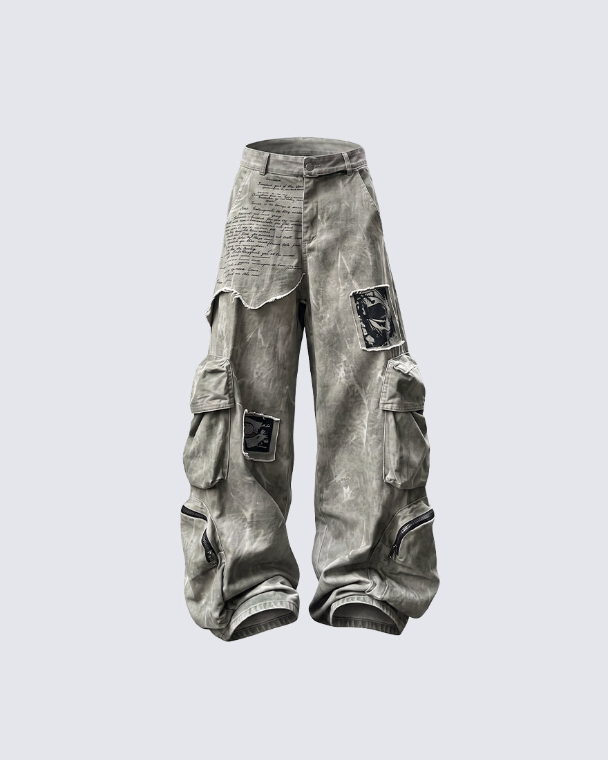 KIIKIO Grunge Washed Elastic Waist Cargo Pants