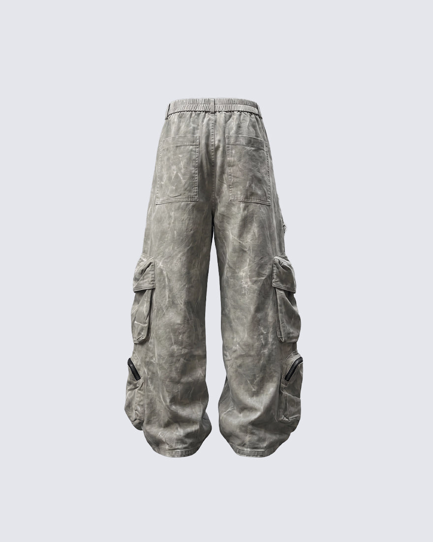 KIIKIO Grunge Washed Elastic Waist Cargo Pants