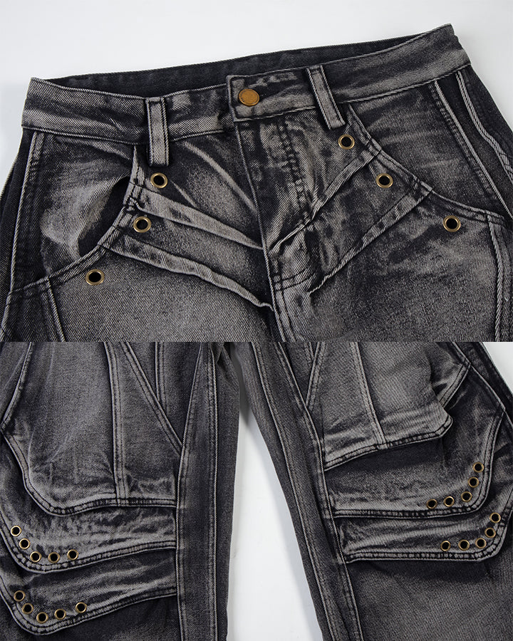 KIIKIO Utility Washed Cargo Jeans