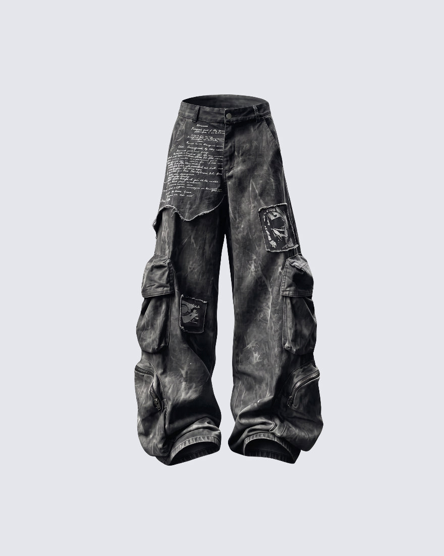 KIIKIO Grunge Washed Elastic Waist Cargo Pants