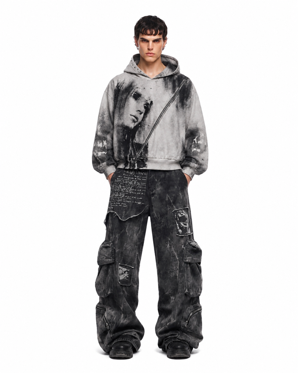 KIIKIO Grunge Washed Elastic Waist Cargo Pants