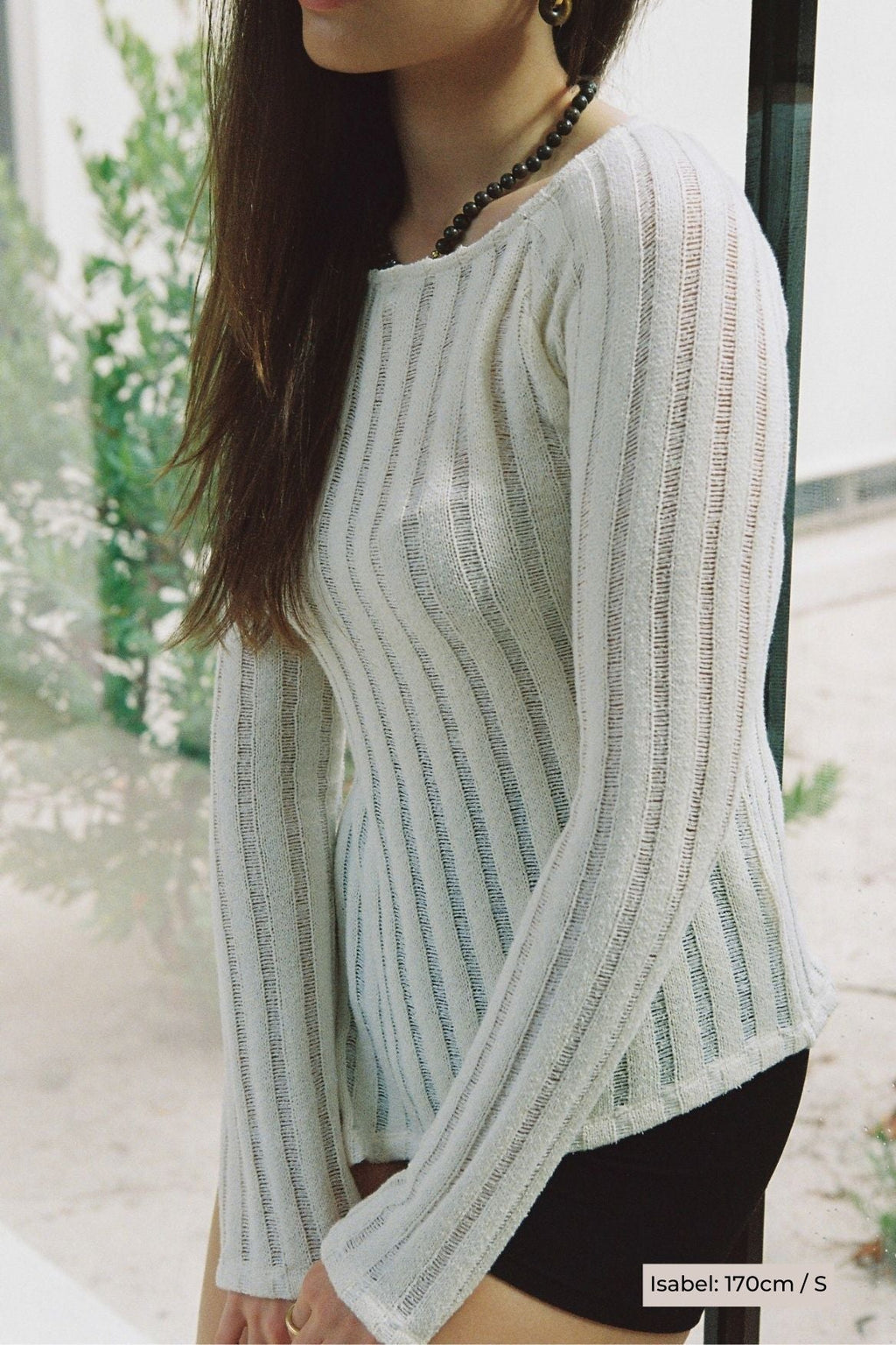 Asymmetrical Ribbed Long Sleeve Top Organic Cotton - Ecru