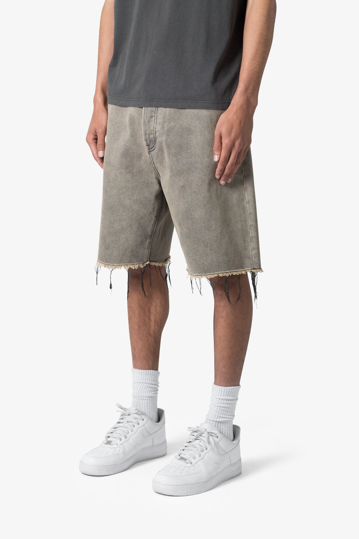 Distressed Mineral Denim Shorts - Brown