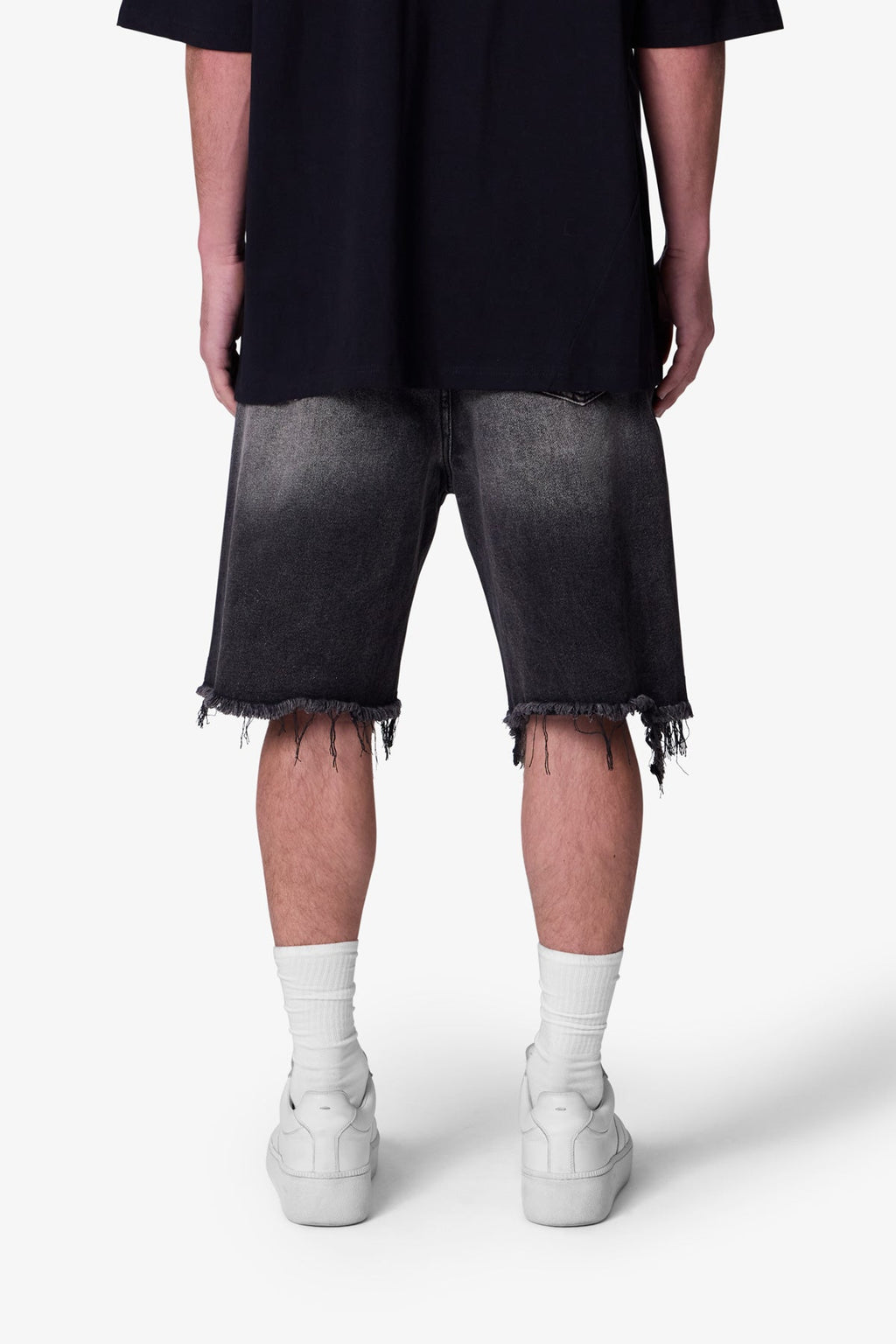Distressed Spider Denim Shorts - Washed Black
