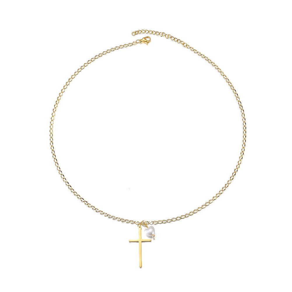 Cross and pearl heart necklace