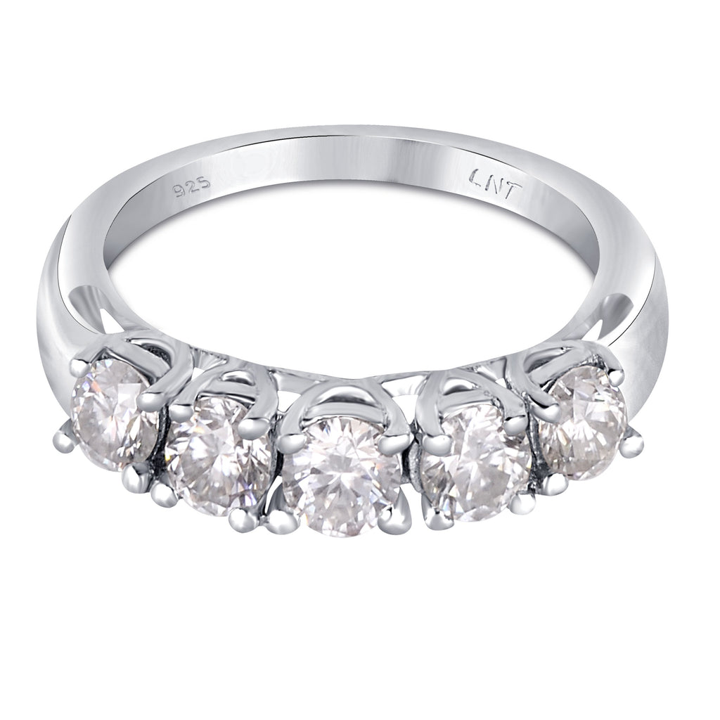 White Moissanite 5-Stone Ring Sterling Silver