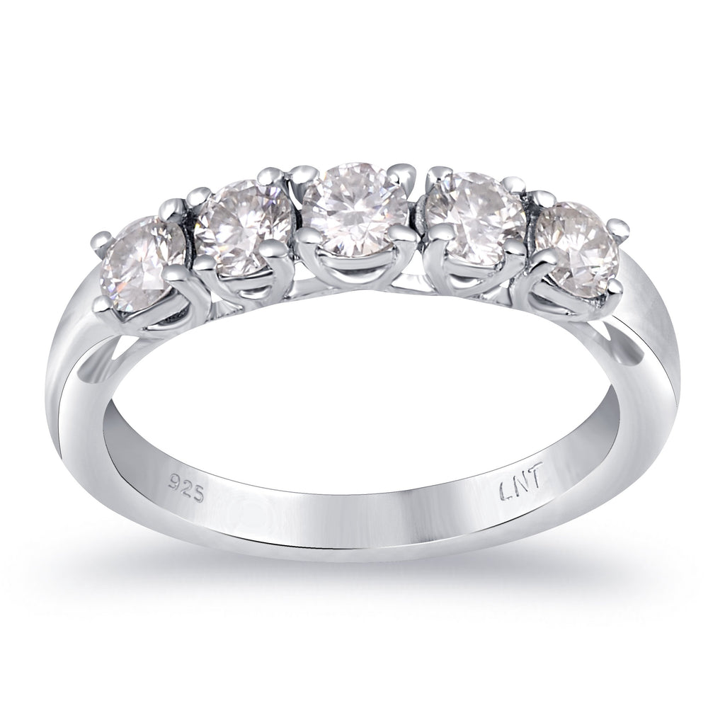 White Moissanite 5-Stone Ring Sterling Silver