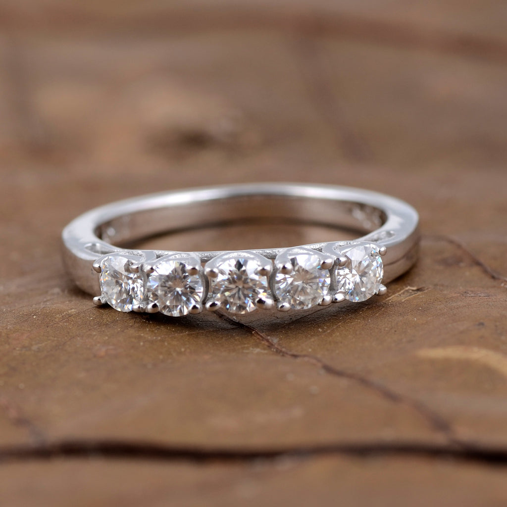 White Moissanite 5-Stone Ring Sterling Silver