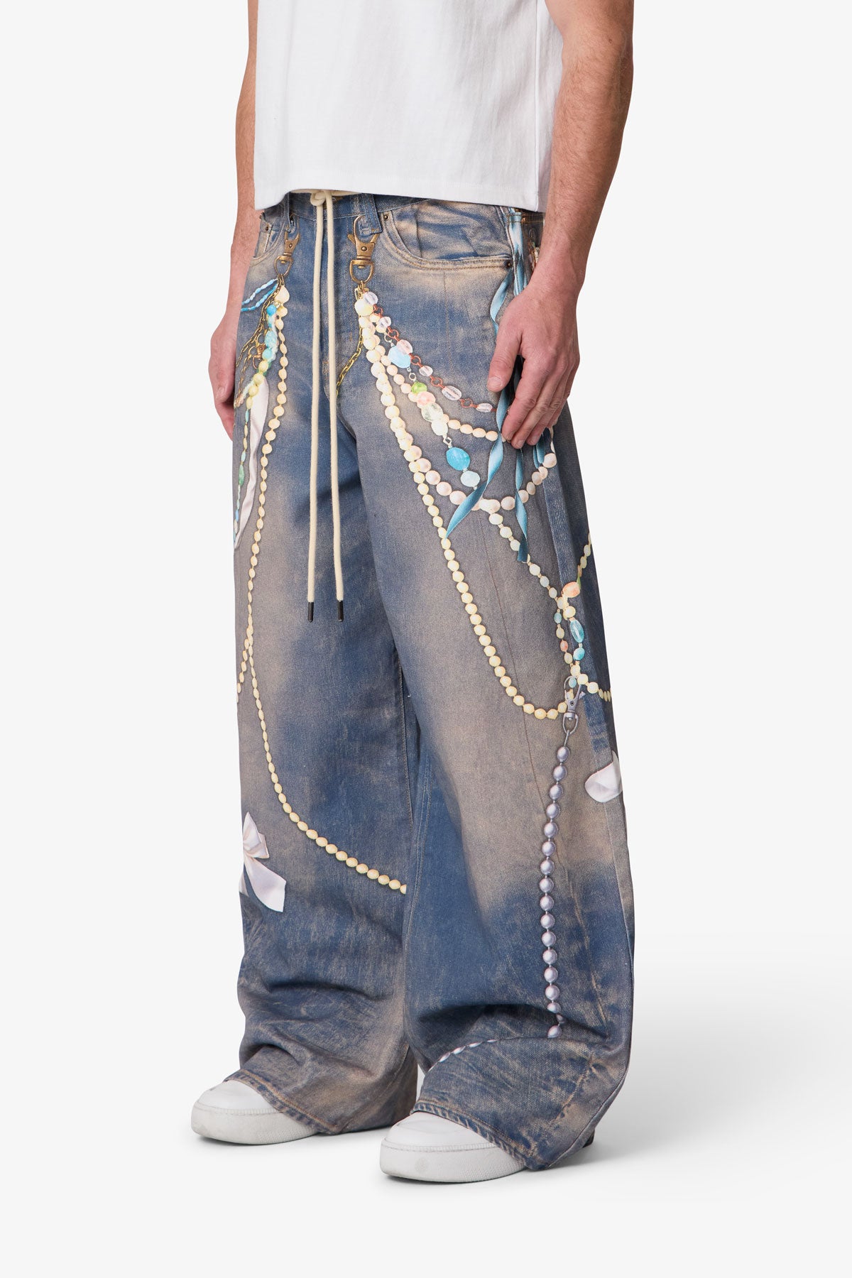 Rave Chain Printed Denim - Washed Blue