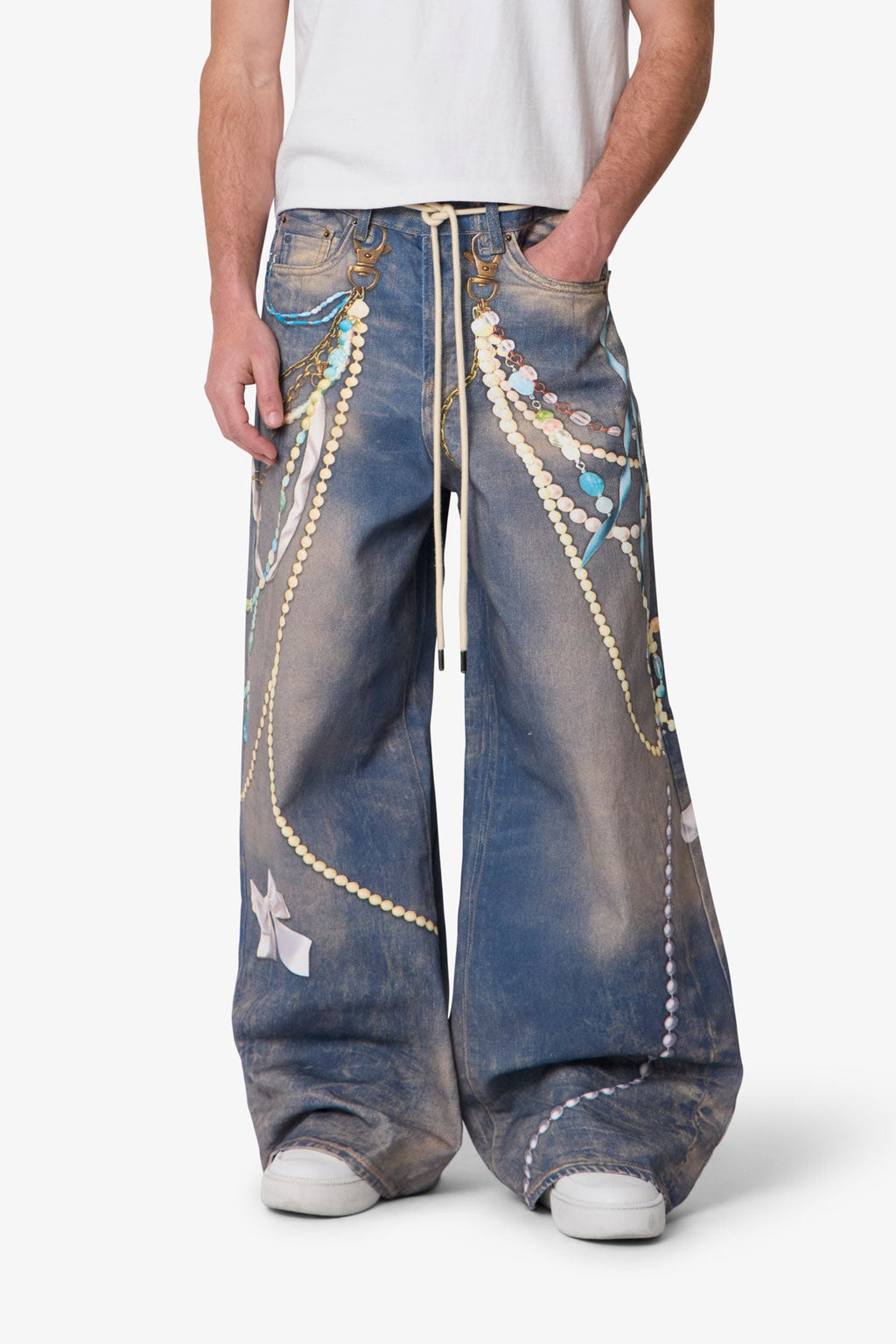 Rave Chain Printed Denim - Washed Blue