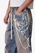 Rave Chain Printed Denim - Washed Blue
