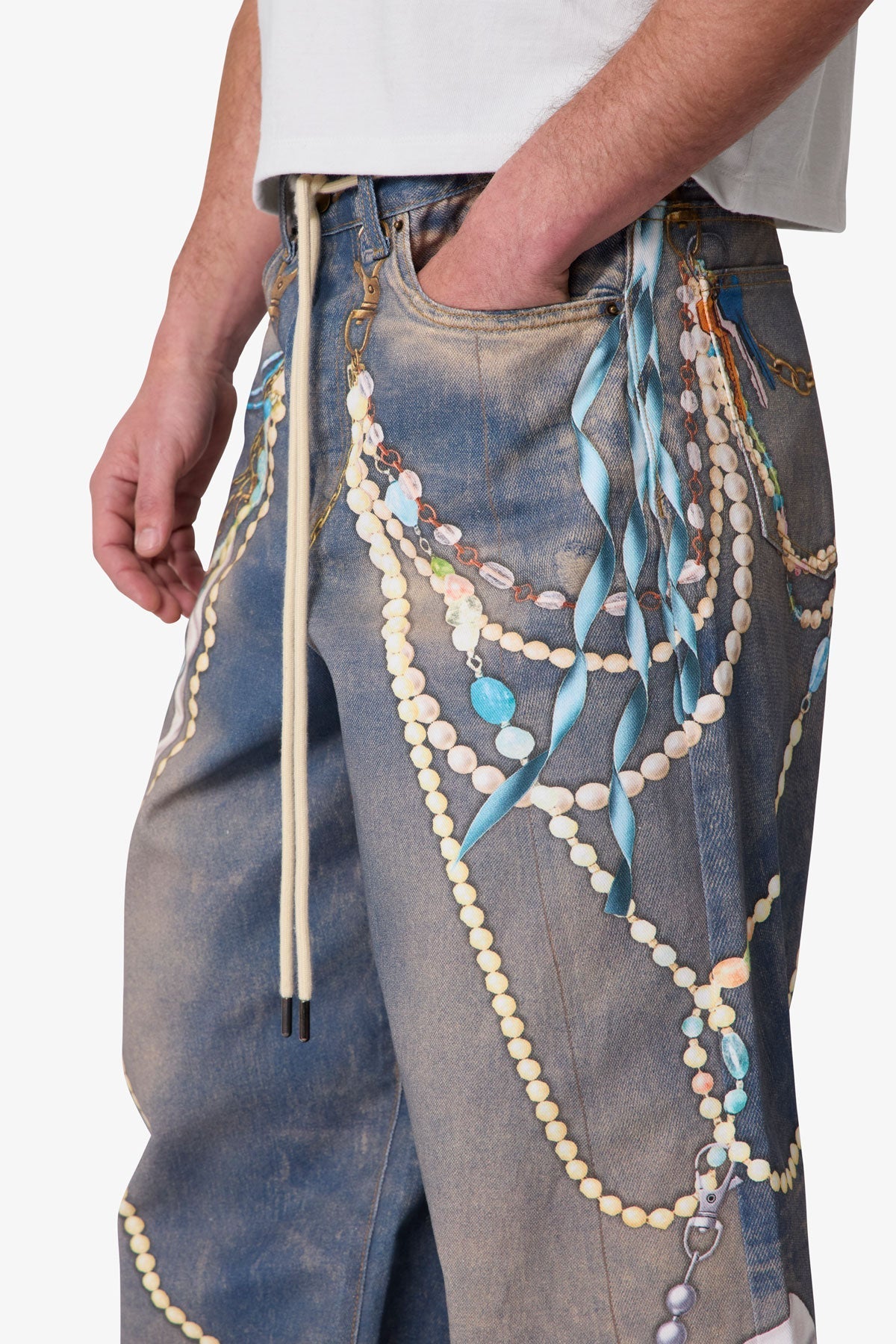 Rave Chain Printed Denim - Washed Blue