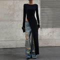 Asymmetrical Long Sleeve Black Dress