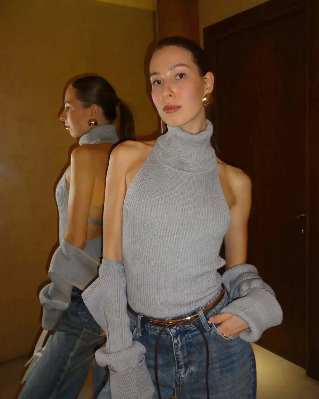 Women's Backless Turtleneck Knit Vest