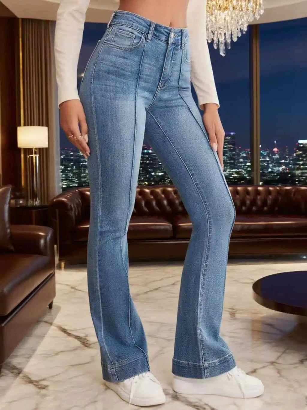 Seam-Detail Stretch Bootcut Jeans