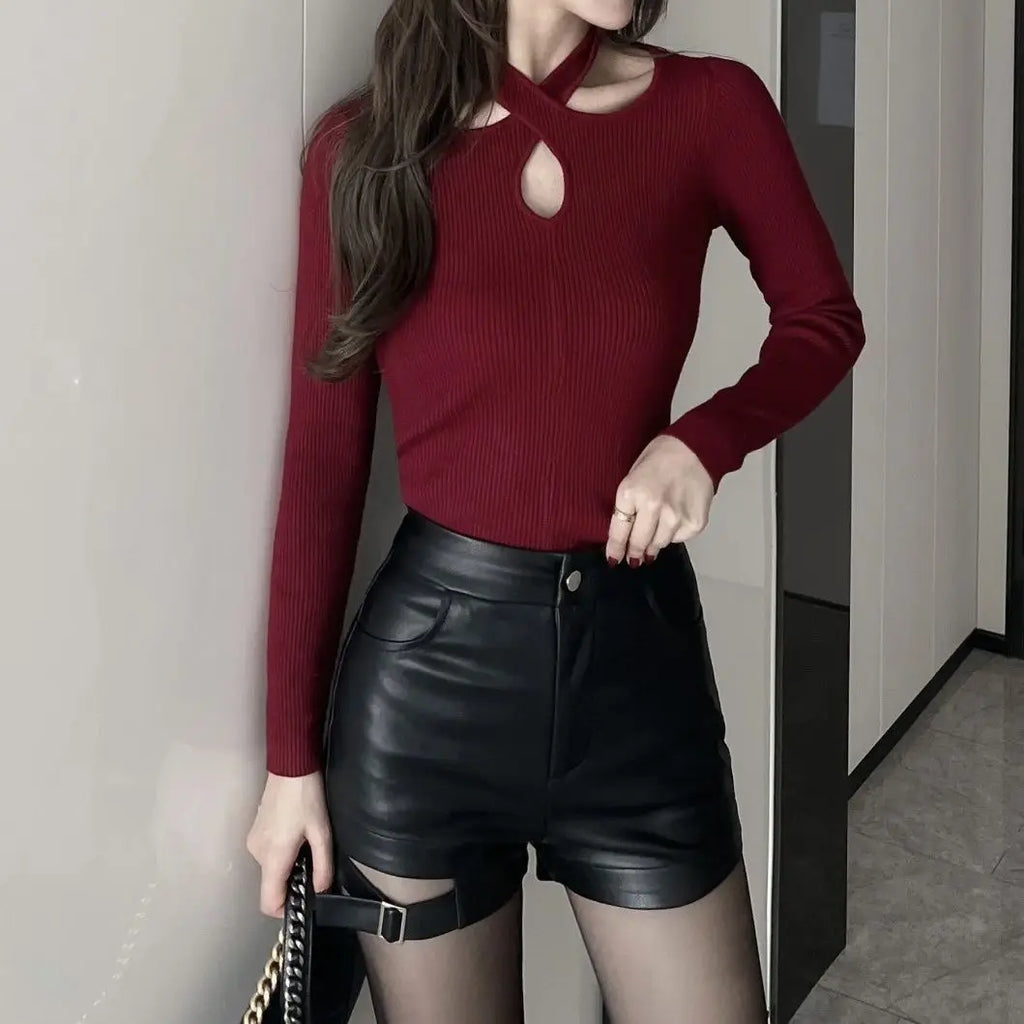 Women’s High Waist Leather Shorts