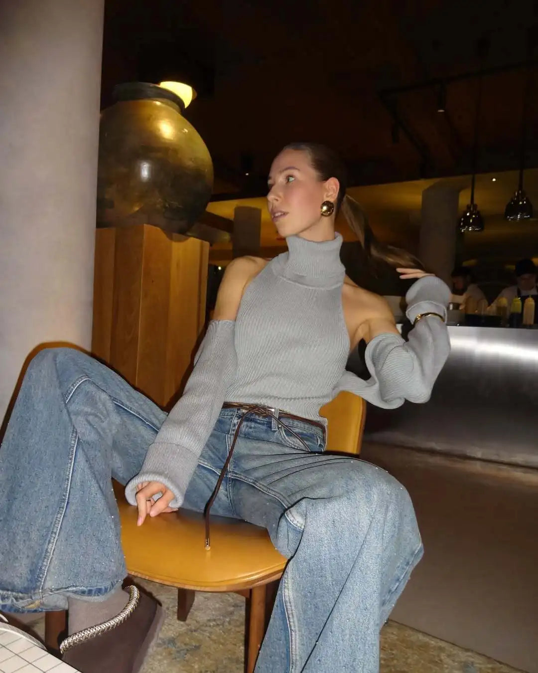 Women's Backless Turtleneck Knit Vest