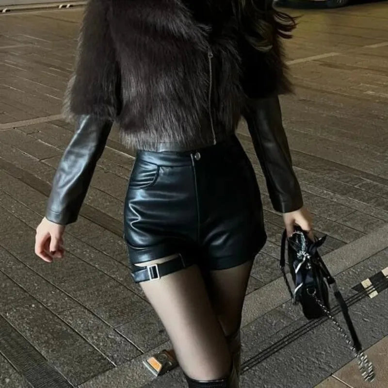 Women’s High Waist Leather Shorts