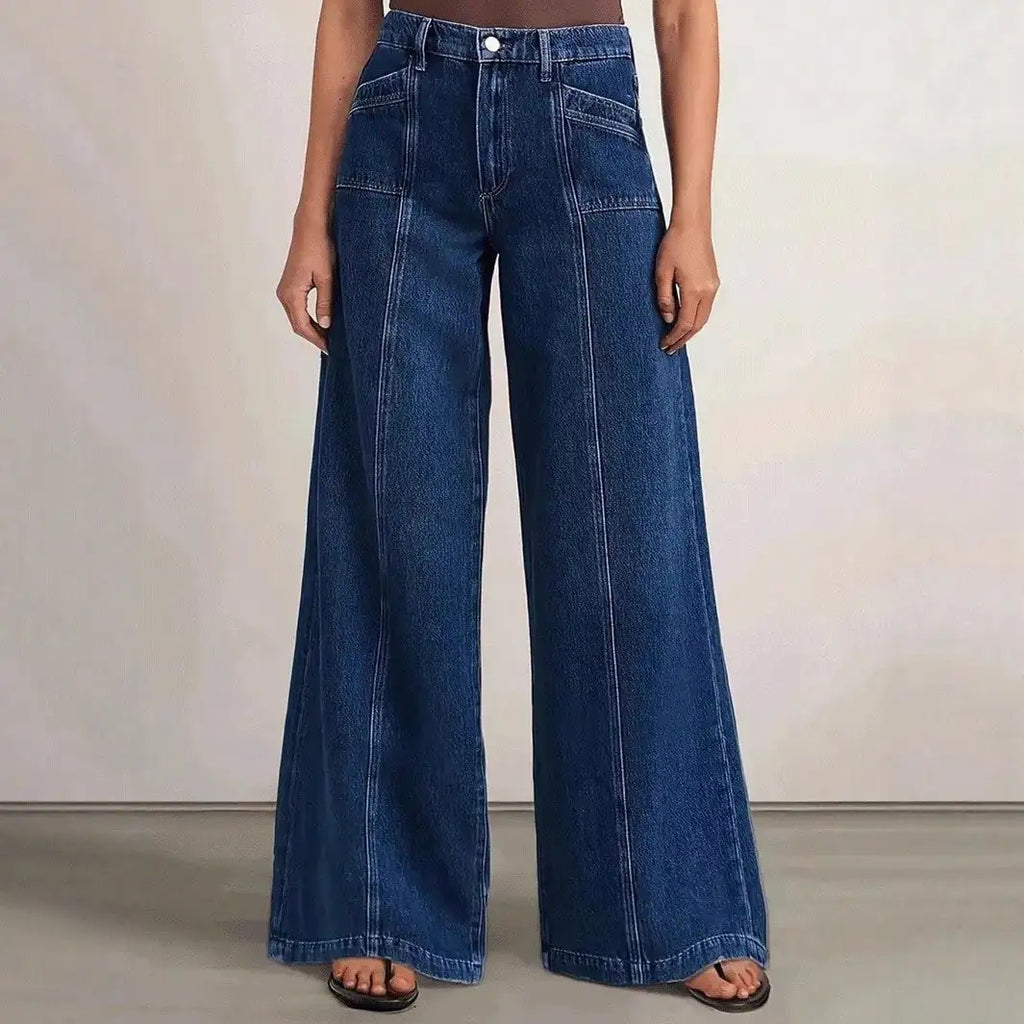 Deep Blue Wide-Leg Denim Jeans