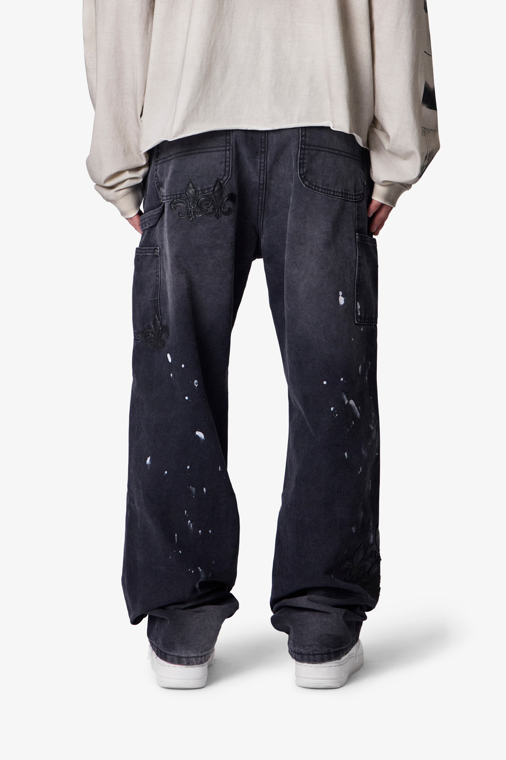 Torn Fleur Double Knee Pants - Washed Black