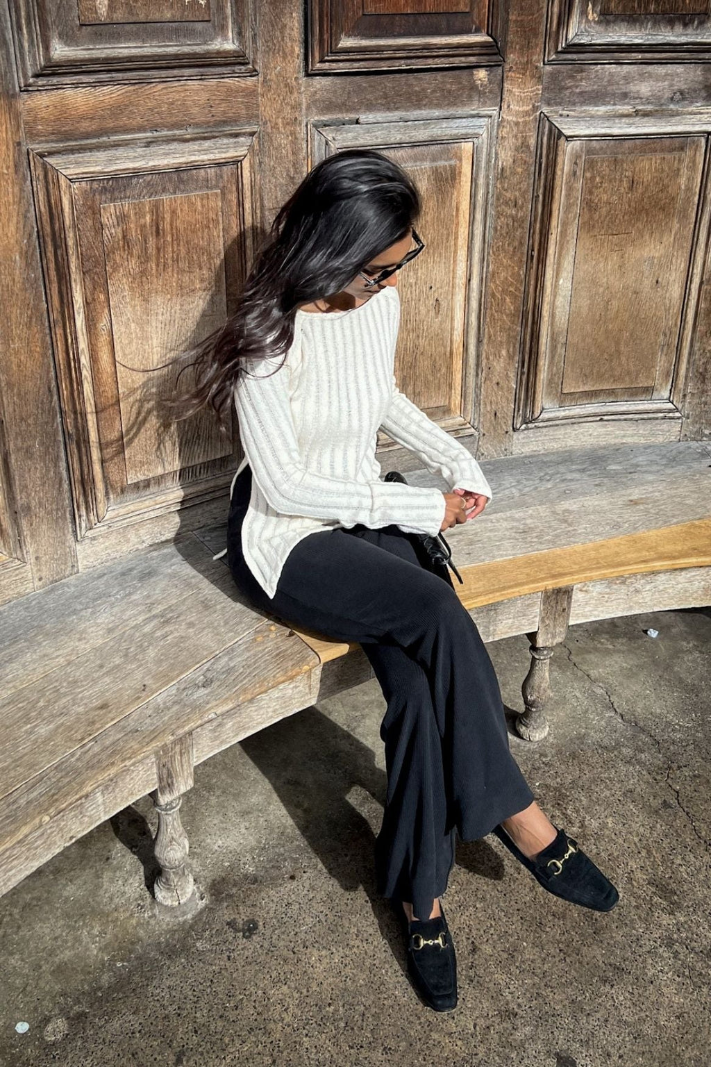 Asymmetrical Ribbed Long Sleeve Top Organic Cotton - Ecru
