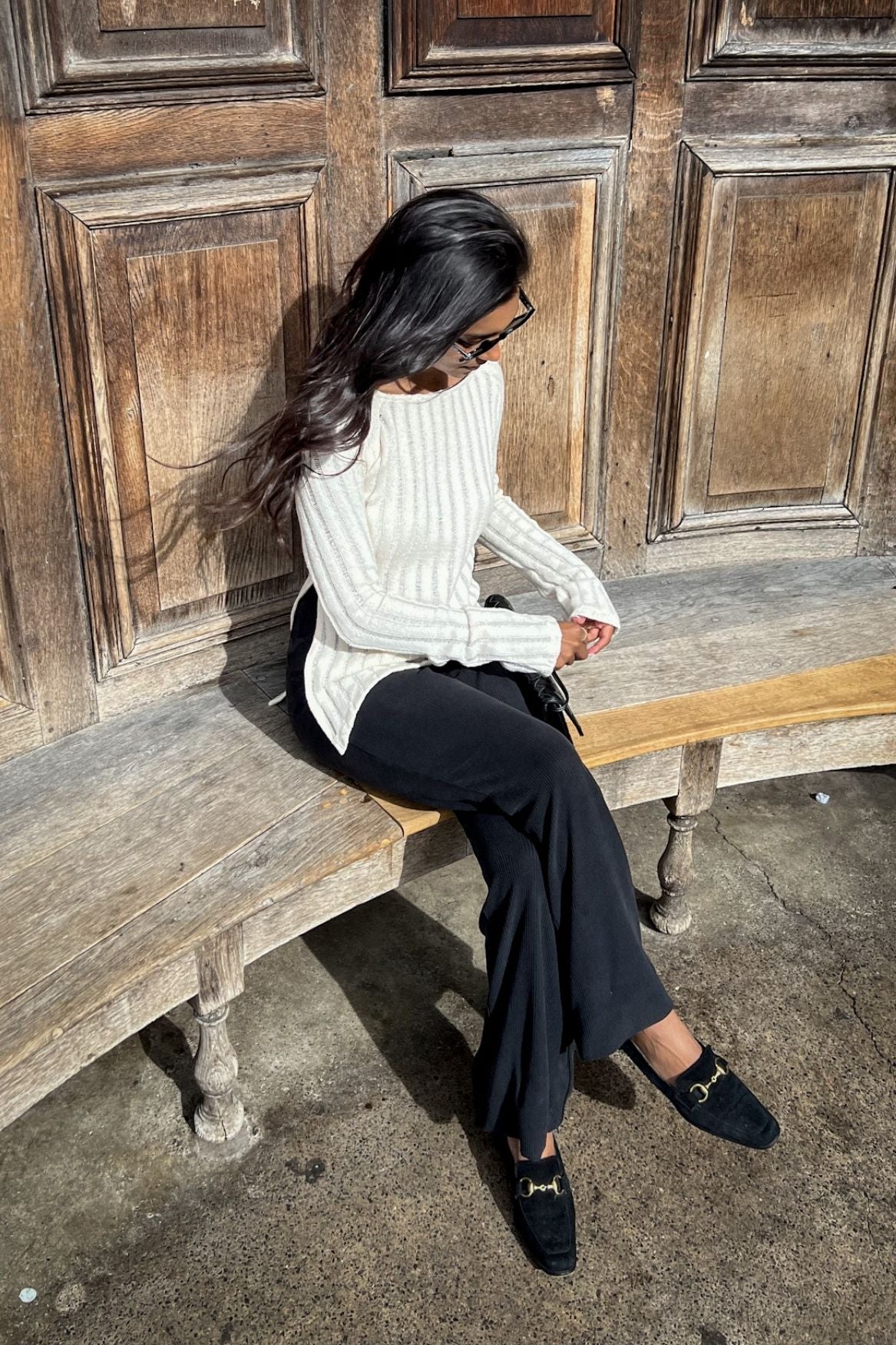 Asymmetrical Ribbed Long Sleeve Top Organic Cotton - Ecru