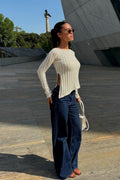 Asymmetrical Ribbed Long Sleeve Top Organic Cotton - Ecru