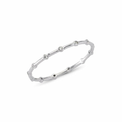Dainty Stone Band Silver Ring with Crystals