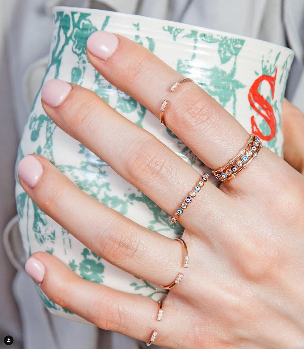 Dainty Stone Band Silver Ring with Crystals