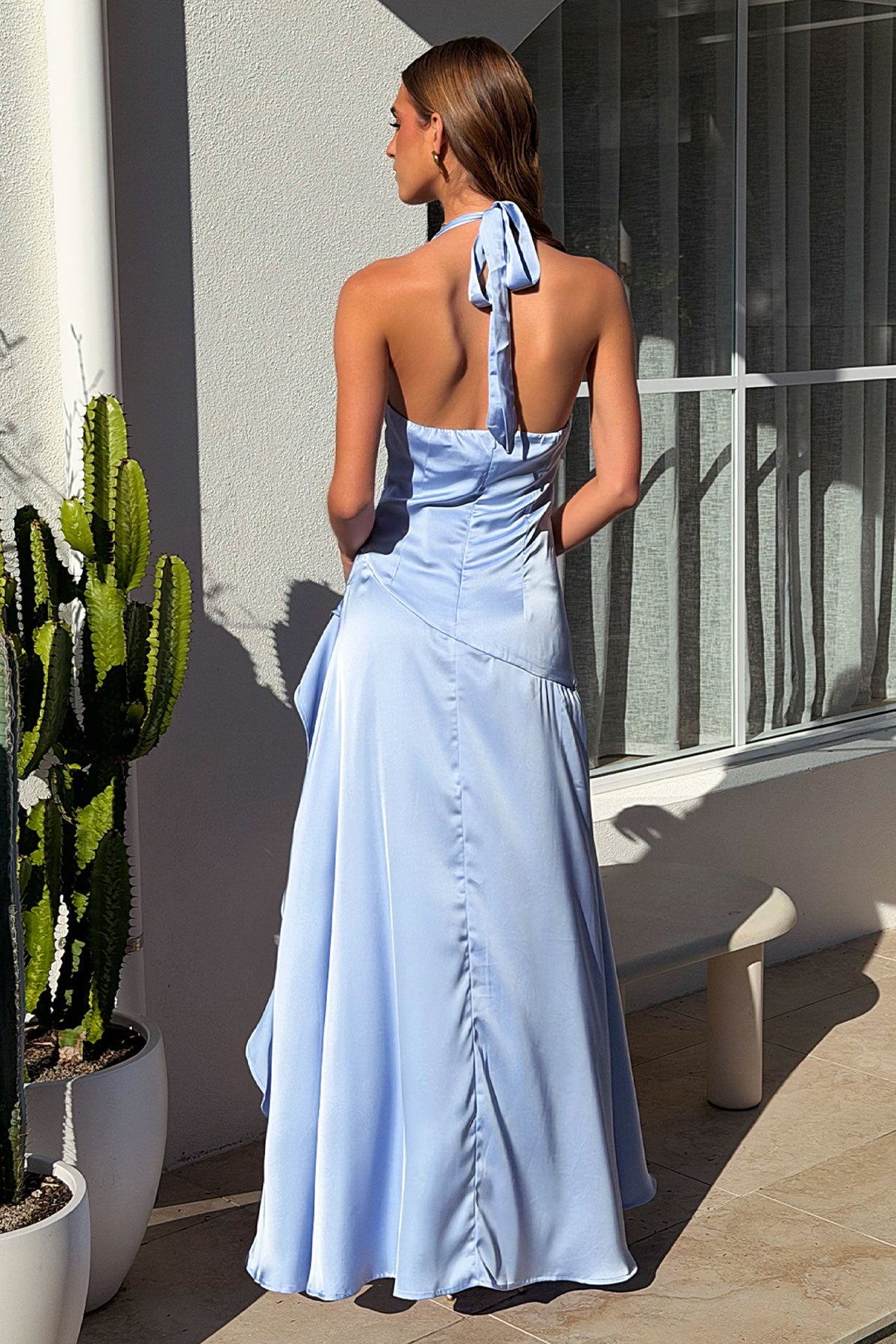 Wrenly V-Neck Satin Maxi Dress - Baby Blue